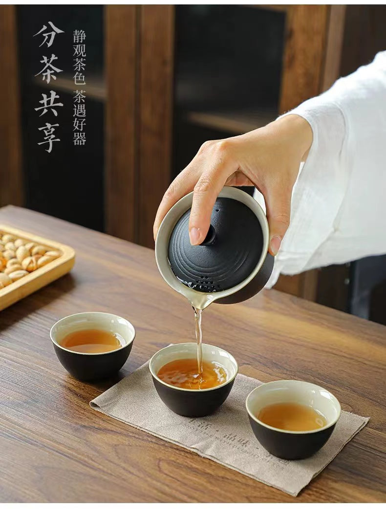 Travel Tea Set One Pot With Three Cups Gaiwan 茶壶盖碗3茶杯