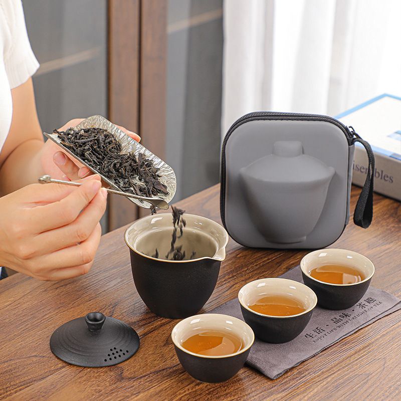 Travel Tea Set One Pot With Three Cups Gaiwan 茶壶盖碗3茶杯